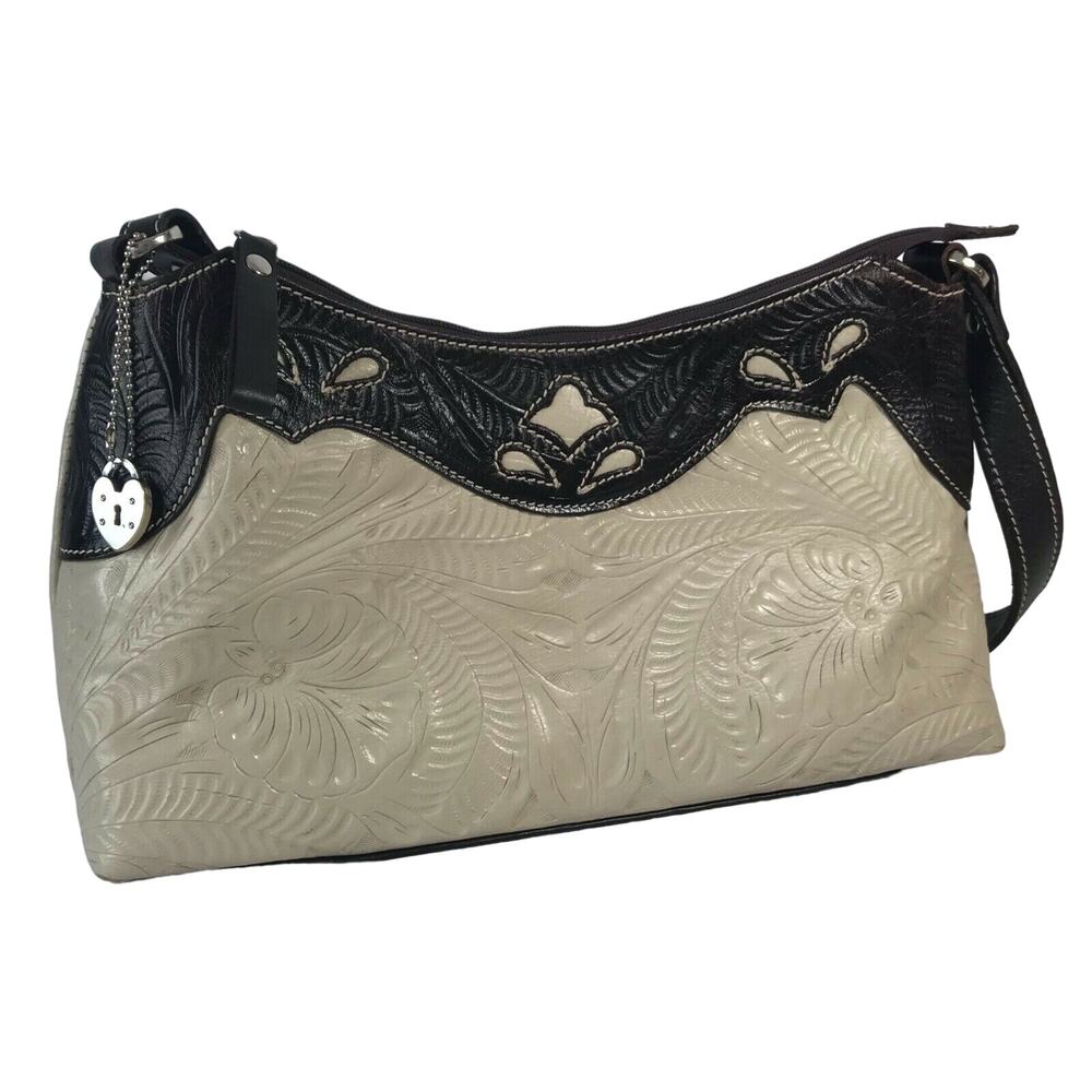 American West Genuine Leather Shoulder Handbag Purse Embossed